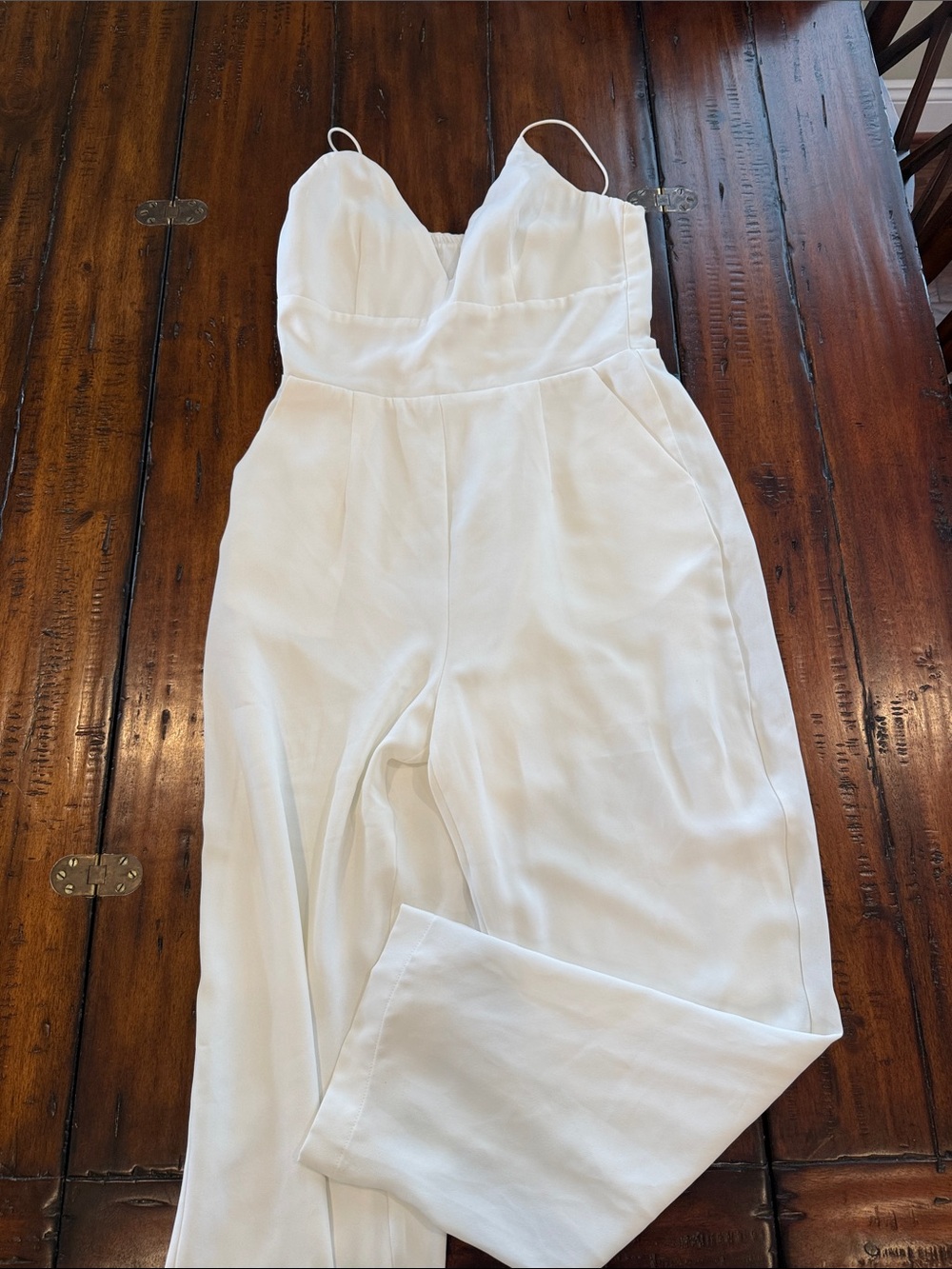 White Spaghetti-Strap Jumpsuit with Tailored Waist